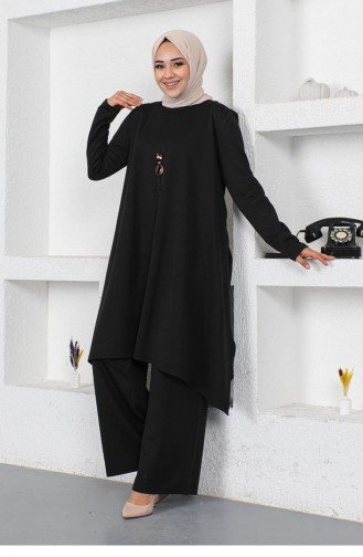 2054Mg Necklace Slit Detailed Suit Black 9107