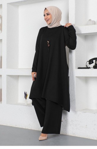 2054Mg Necklace Slit Detailed Suit Black 9107