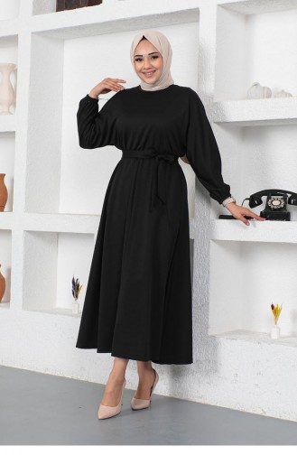 2051Mg Waist Gathered Belted Dress Black 9126