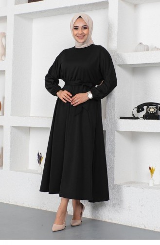 2051Mg Waist Gathered Belted Dress Black 9126