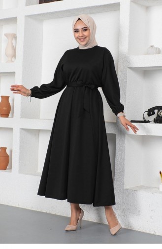 Robe Ceinturée Froncée à La Taille 2051Mg Noire 9126