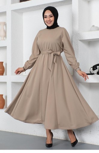 2051Mg Waist Gathered Belted Dress Mink 9128