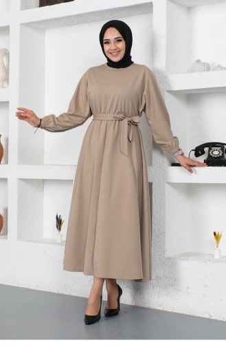 2051Mg Waist Gathered Belted Dress Mink 9128