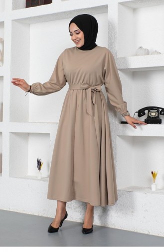 2051Mg Waist Gathered Belted Dress Mink 9128