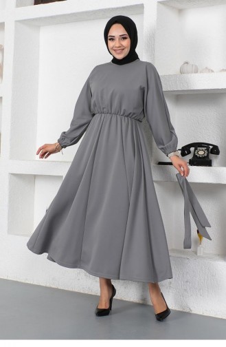 2051Mg Robe Ceinturée à Taille Froncée Gris 9132