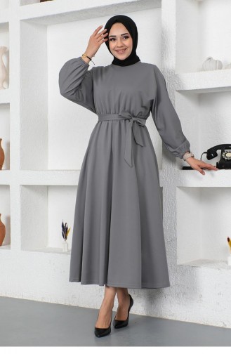 2051Mg Robe Ceinturée à Taille Froncée Gris 9132