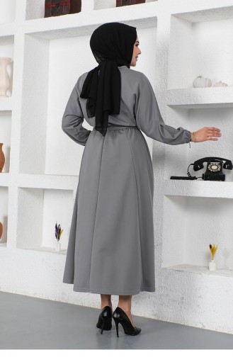 2051Mg Robe Ceinturée à Taille Froncée Gris 9132