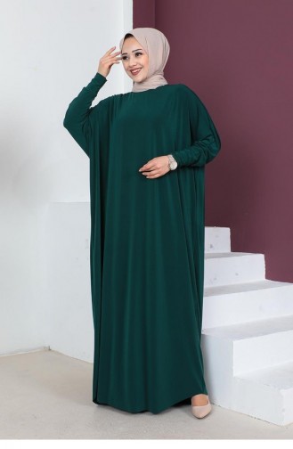 فستان كاجوال بأكمام واسعة 2045-11 لون أخضر زمردي 2045-11