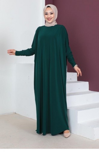 Yarasa Kol Salaş Elbise 2045-11 Zümrüt Yeşili
