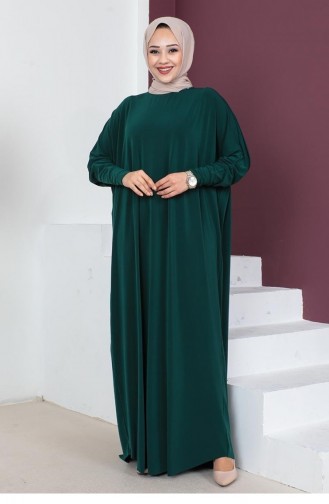Yarasa Kol Salaş Elbise 2045-11 Zümrüt Yeşili