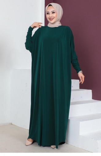 فستان كاجوال بأكمام واسعة 2045-11 لون أخضر زمردي 2045-11