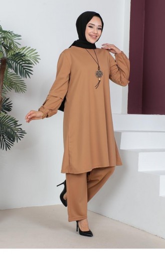 2055Mg Plus Size Double Knitted Suit Tan 9194
