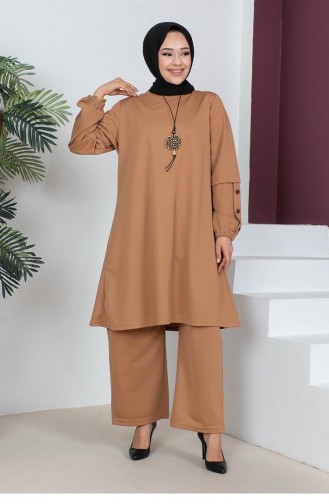 2055Mg Plus Size Double Knitted Suit Tan 9194