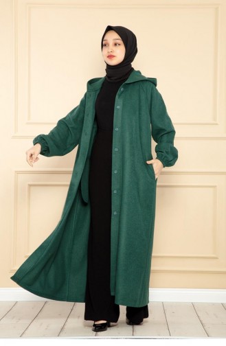 0502Sgs Belted Hijab Coat Emerald Green 9235