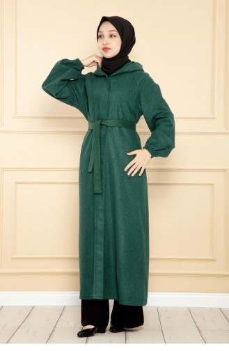 0502Sgs Belted Hijab Coat Emerald Green 9235
