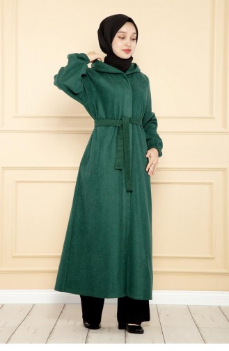 0502Sgs Belted Hijab Coat Emerald Green 9235