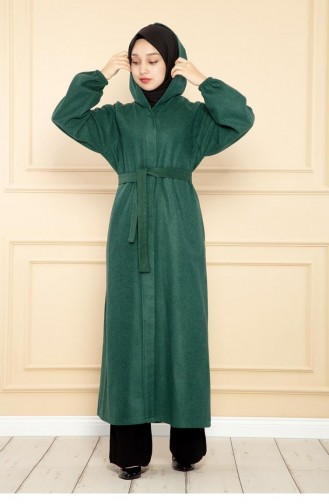 0502Sgs Belted Hijab Coat Emerald Green 9235