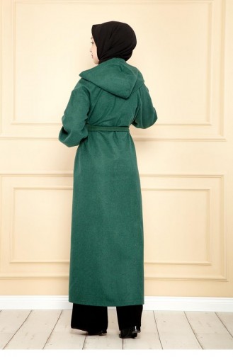 0502Sgs Belted Hijab Coat Emerald Green 9235