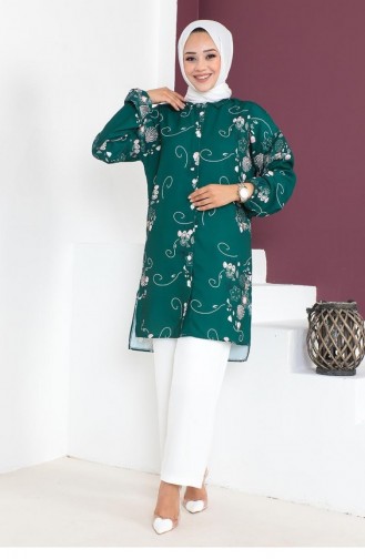 2059Mg Floral Patterned Aerobin Suit Emerald Green 9262