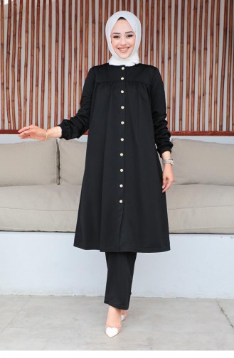 2061Mg Gathered Hijab Suit Black 9284