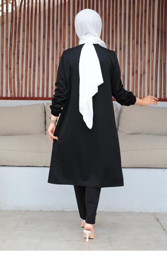 2061Mg Gathered Hijab Suit Black 9284