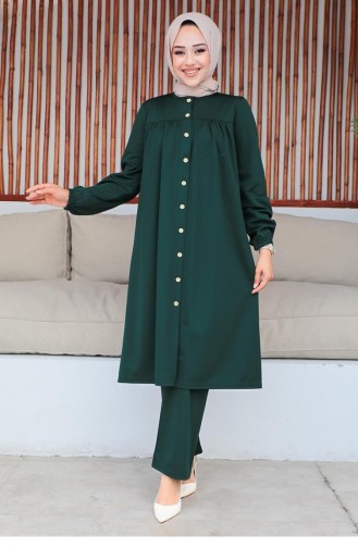 2061Mg Geraffter Hijab-Anzug In Smaragdgrün 9286