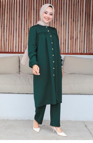 2061Mg Geraffter Hijab-Anzug In Smaragdgrün 9286