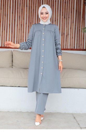 2061Mg Gathered Hijab Suit Gray 9288