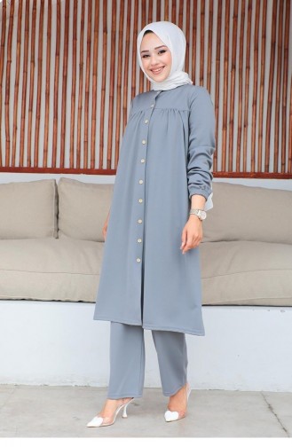 2061Mg Geraffter Hijab-Anzug In Grau 9288
