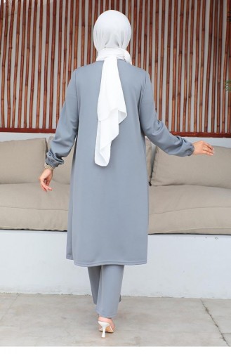 2061Mg Geraffter Hijab-Anzug In Grau 9288