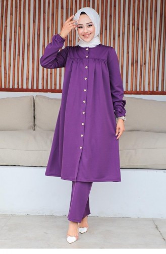 2061Mg Gathered Hijab Suit Purple 9289