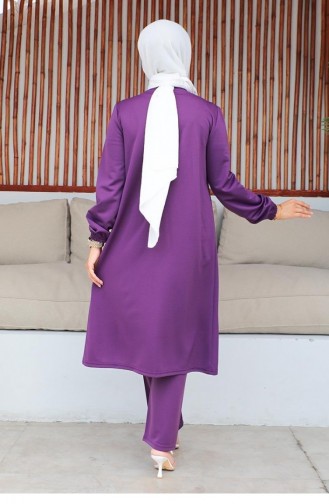2061Mg Gathered Hijab Suit Purple 9289