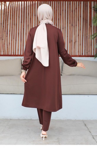 2061Mg Geraffter Hijab-Anzug Braun 9291