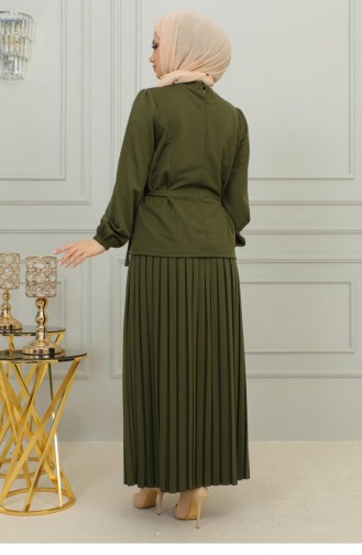 Costume Plissé Détaillé à La Taille Kaki 2069Mg 9863