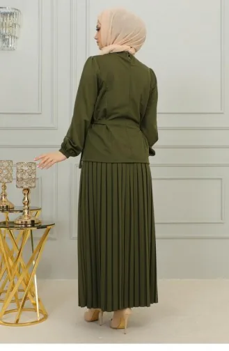 Costume Plissé Détaillé à La Taille Kaki 2069Mg 9863