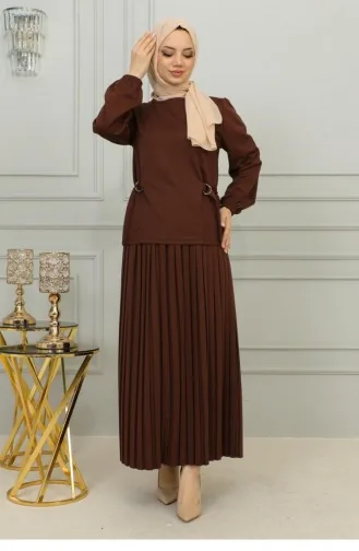 2069Mg Taillendetaillierter Faltenanzug Braun 9864