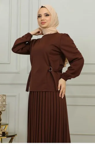 2069Mg Taillendetaillierter Faltenanzug Braun 9864
