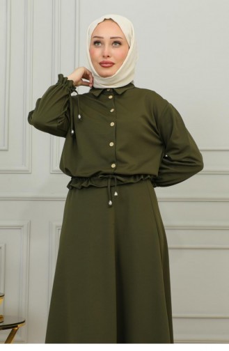 2068Mg Hijab-Anzug Mit Schnürung Khaki 9868