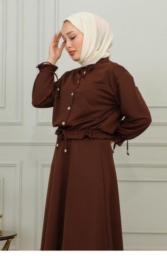 2068Mg Hijab-Anzug Mit Schnürung Braun 9869