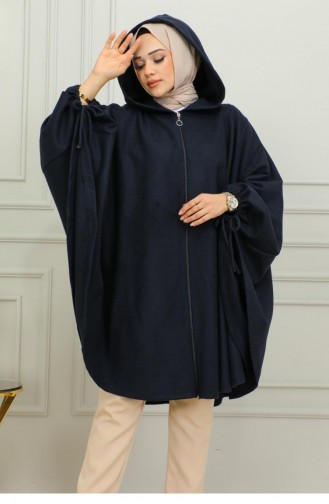 0505Sgs Hooded Hijab Poncho Navy Blue 9881