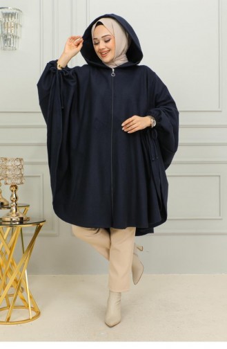 0505Sgs Hijab-Poncho Mit Kapuze Marineblau 9881