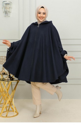 0505Sgs Hijab-Poncho Mit Kapuze Marineblau 9881