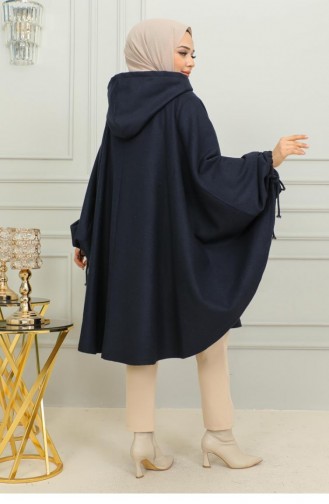 0505Sgs Hooded Hijab Poncho Navy Blue 9881