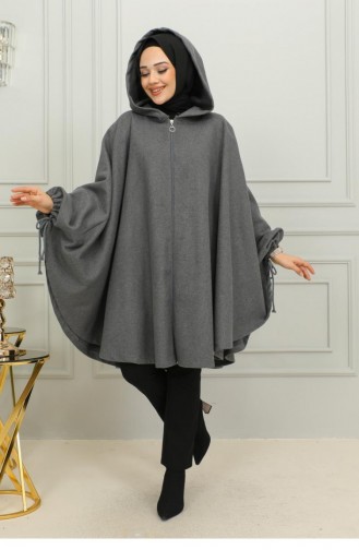 0505Sgs Hooded Hijab Poncho Anthracite 9884