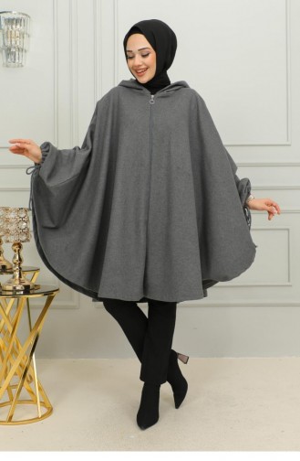 0505Sgs Hooded Hijab Poncho Anthracite 9884