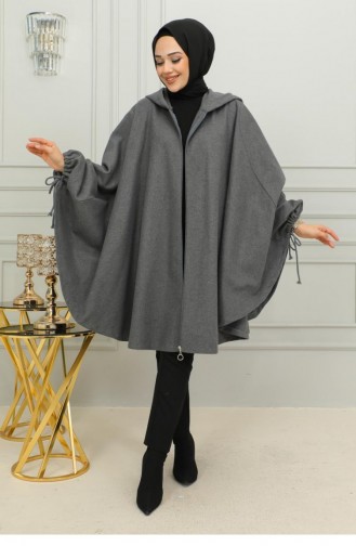 0505Sgs Hooded Hijab Poncho Anthracite 9884