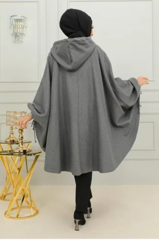 Kaschmir Poncho Mit Kapuze 0505-11 Anthrazit 0505-11
