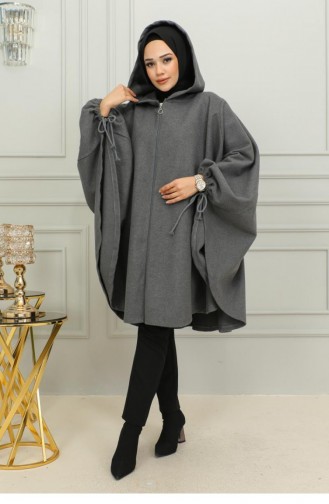 0505Sgs Hooded Hijab Poncho Anthracite 9884