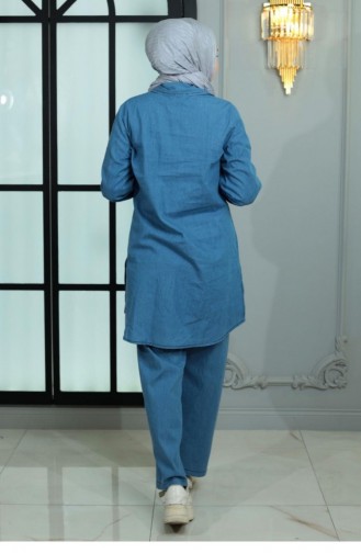 Geknöpfter Denim-Anzug Mit Steindetail Hellblau 19149 15044