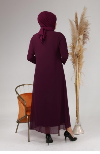 Groot Maat Avondjurkpak Met Geborduurd Patroon En Patroon Voor Dames 4580 Plum 4580.Mürdüm